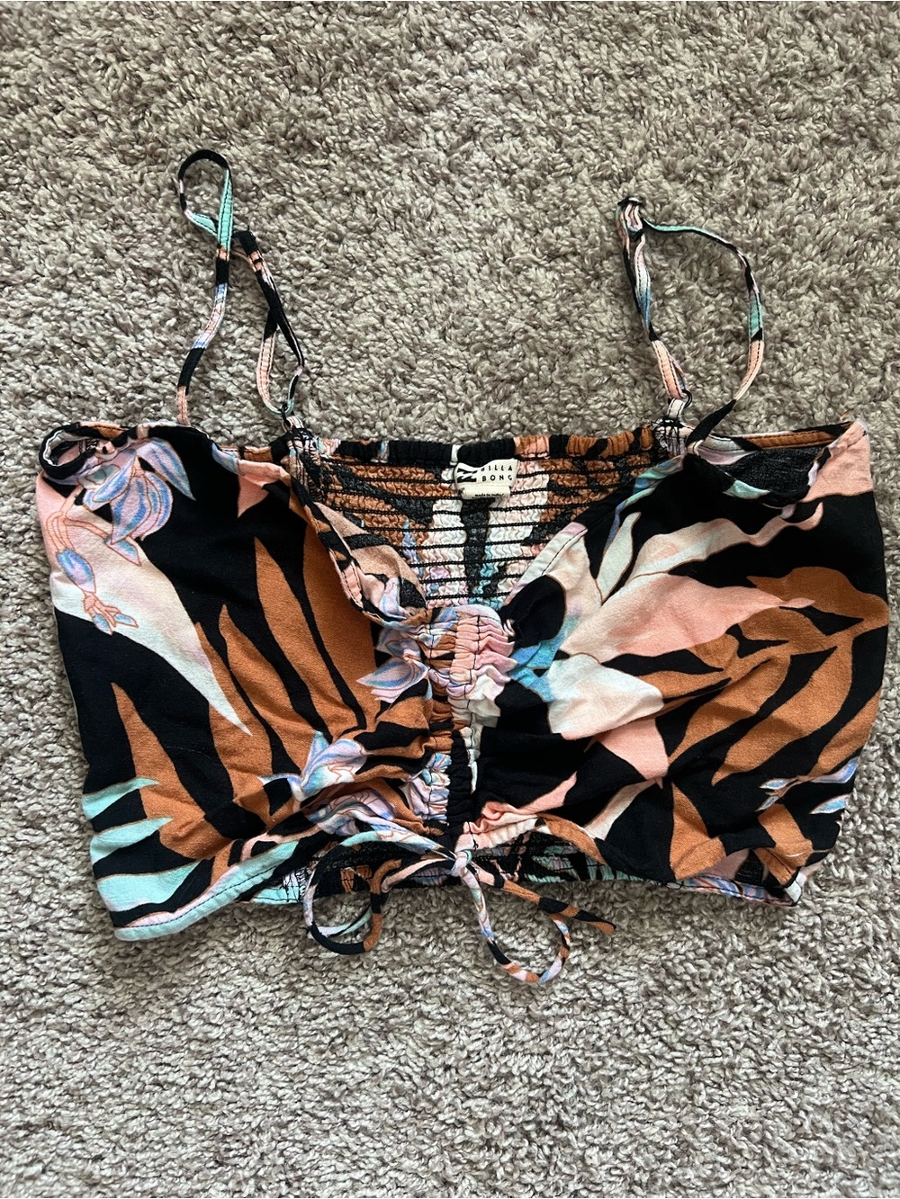 Billabong Black, Brown, Pink & Teal Floral Zebra Crop Top